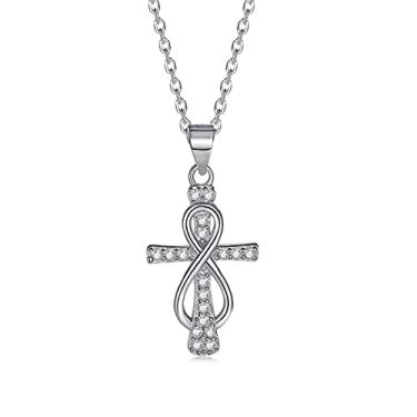 Imagem de GemKing DY190230-S-W-WH Fashion 18K Gold Rhodium Plated Sterling Silver 925 Jewelry Women Cross Infinity 5A Zircon Pendant Necklace