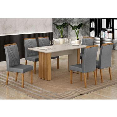 Imagem de Mesa de Jantar Ambiente Júlia 160x80cm Cinamomo Off White com 6 Cadeiras Lara Veludo Grafite - Valdemóveis