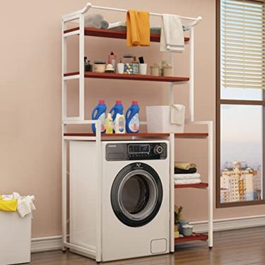 Imagem de Prateleira de lavanderia de 3 camadas sobre o rack de armazenamento do vaso sanitário/máquina de lavar, suporte organizador de banheiro, rack que economiza espaço com haste para pendurar rou