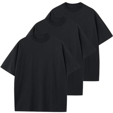 Imagem de KEEPSHOWING Camisetas masculinas de algodão grandes unissex manga curta gola redonda solta básica camiseta atlética lisa, Preto + preto + preto, GG