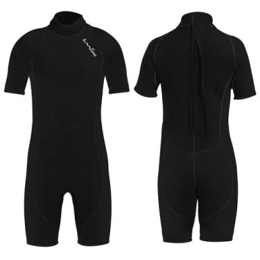 Imagem de OMGear Roupa de mergulho infantil de neoprene de 3 mm, preto, manga curta, roupa de banho térmica, roupa de banho para crianças, meninos, mergulho, surfe, snorkeling, equipamento (Kid ShortBlack09,6)