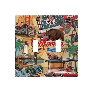 Imagem de Western American Route 66 Bear Truck 2 Gang, capa de interruptor de luz de alternância dupla, placa elétrica para banheiro, casa, sala de estar, decoração tamanho jumbo