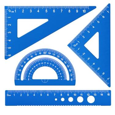 Imagem de Honagu Conjunto de régua triangular, 4 peças de régua de liga de alumínio, régua de desenho de metal, transferidor geométrico para estudantes, desenhistas, engenheiros, material de escritório escolar
