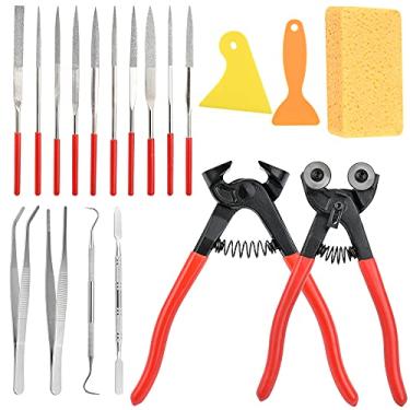 Imagem de Worldity Kit de ferramentas de mosaico de 19 peças, alicate de corte de mosaico de vidro resistente e alicate de azulejo, ferramenta profissional de cortador de mosaico para cortar mosaico de vidro,