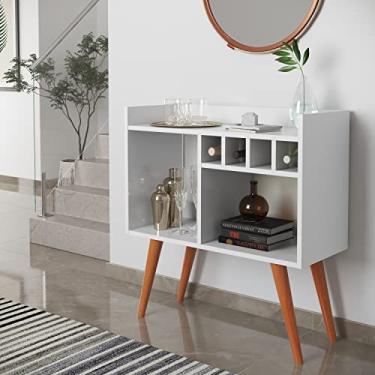 Imagem de Aparador Branco Buffet Retro Barzinho Com Adega Pés Palito Sala Escritório Decoração
