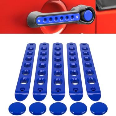 Imagem de Tampa de inserções de alça + botões de pressão para Jeep Wrangler JK JKU Sahara Rubicon Unlimited 2007-2018 acessórios de decoração maçaneta externa alumínio (azul)