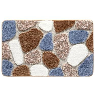 Imagem de Tapete de banho, tapete de banho de pedra de seixo vermelho macio e antiderrapante, tapete de porta felpudo de microfibra ultra absorvente, lavável na máquina, tapete de banho de secagem rápida,