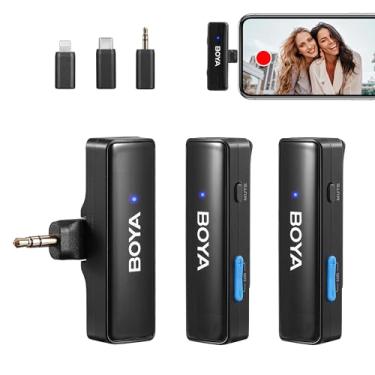 Imagem de BOYA LINK Microfones de lapela sem fio para Android iPhone 15 tipo C, câmeras DSLR com cancelamento de ruído, bateria de 10h, microfone de lapela sem fio com clipe para transmissão ao vivo,