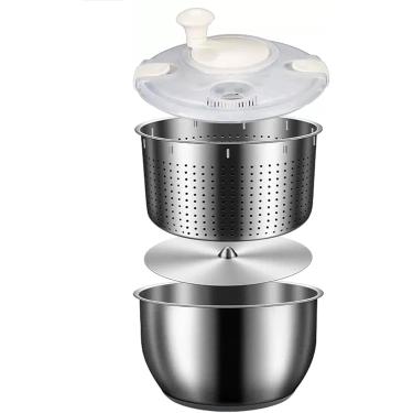 Imagem de Salad Spinner - Lavadora e secadora de vegetais grande em aço inoxidável 6L | Centrífuga própria para máquina de lavar louça para frutas, massas e batatas fritas | Ferramenta de cozinha para