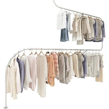 Imagem de Expositor para loja de roupas montado na parede dourado, metal de ferro Prateleiras de exibição para montagem na parede, masculino, feminino, infantil, varejo de roupas comerciais, cabide de