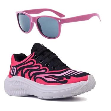 Imagem de Tenis Infantil De Amarrar Meninas Leve Desenhos LIGHT + Oculos Cor:Rosa;Tamanho:29
