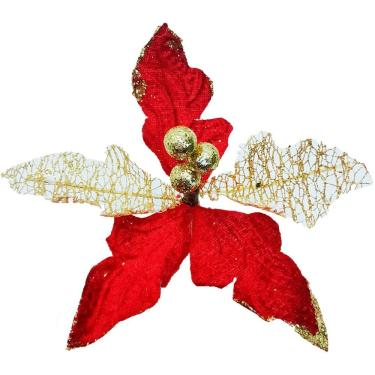 Imagem de Kit 14 Flor Artificial Decoração Brilho Vermelho Gliter 15cm