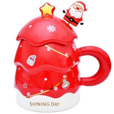 Imagem de Peclek Caneca de Árvore de Natal de 400 ml com Decoração de Tampa e Colher, Cerâmica Festiva, Natal, Aniversário, Mesa, Presentes para Adultos