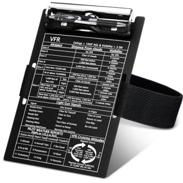 Imagem de Feifeiya Joelheira Piloto de Alumínio VFR Aviação Joelheira Piloto Bloco de Notas Piloto Quadro de Escrita com Suporte de Caneta e Alça Elástica para Pilotos Escrevendo Presentes (Preto, 19 x 14 cm)