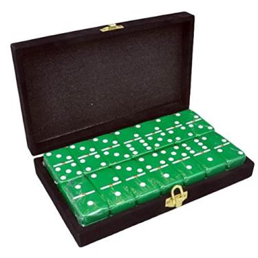Imagem de Marion Domino Double 6 Green Jumbo Tournament Professional Size with Spinners in Elegant Black Velvet Case.