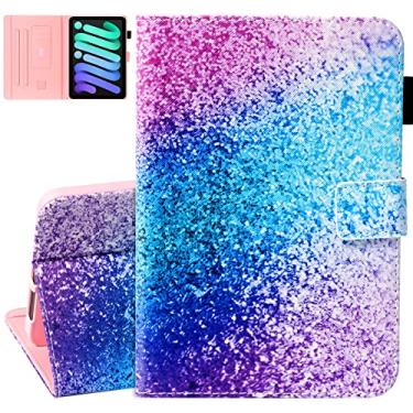 Imagem de Dteck Capa para iPad mini (A17 Pro/A15) 7/6ª geração (versão 2024/2021) 8,3 polegadas, capa protetora de couro PU com função hibernar e ficar de pé, capa fólio fina e leve, areia arco-íris