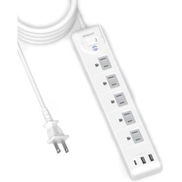 Imagem de Adaptador de tomada de 2 pinos para 3 pinos, WRXDMC 2 pinos de extensão, cabo de extensão de 3 metros com plugue polarizado, protetor de sobretensão 1680J, 5 tomadas CA e 3 USB, montagem na parede, ideal para tomadas não aterradas