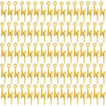 Imagem de AUEAR, Pingentes em forma de flash, pingentes de liga metálica para fabricação de joias, pulseira, colar, brincos, faça você mesmo, artesanato antigo, 100 Pack, Metal, Liga metálica.