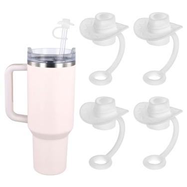 Imagem de 4 peças de capa de palha de chapéu de vaqueira, topos de palha de silicone de cowboy para canudos de 8 a 10 mm, tampa reutilizável com ponta de palha, acessórios decorativos para copos Stanley Tumbler