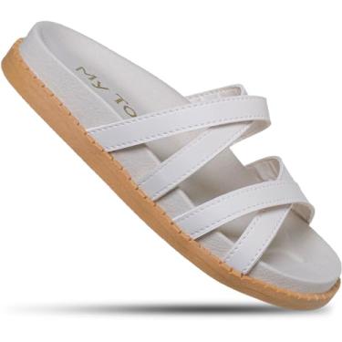 Imagem de Sandália InfantoJuvenil Feminina Chinelo Papete Menina Confortável Anatômica (branco, BR, Adulto, Numérico, 35)