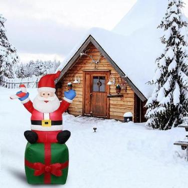 Imagem de Papai Noel Inflável Luz LED Sentado no Saco de Presente de 1,90m Bivol