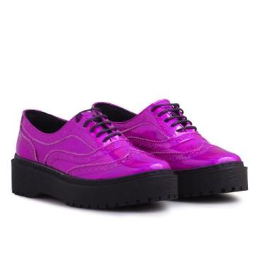 Imagem de Sapato Oxford Feminino Tratorado Metalizado Clássico - Q&A, Pink, 35