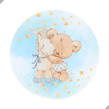 Imagem de Painel de Lona Redondo Ursinho Bebe Menino Estrelas - Fabrika de Festa