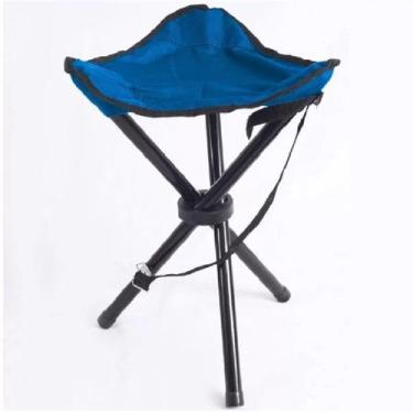 Imagem de Banqueta Cadeira Banco Camping Dobrável Retrátil Azul - SUA CASA DECOR
