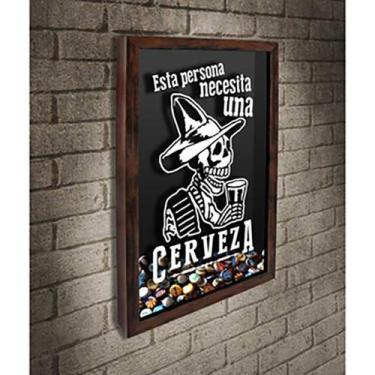 Imagem de Quadro Porta Tampinhas Necesita Cerveza - Quadro Novo, 30x40, Marrom