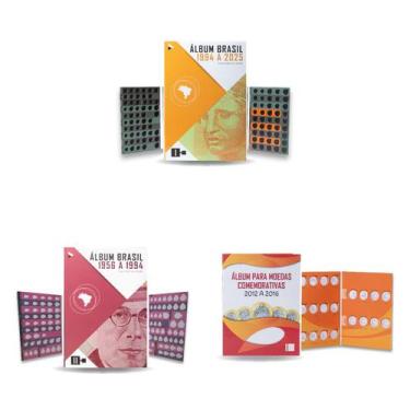Imagem de 3 álbuns para moedas coleção 1956 a 2025 cruzeiro , cruzado e real - j