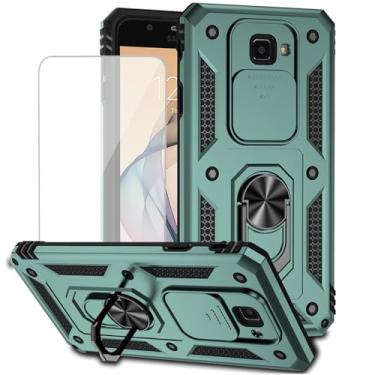 Imagem de Yodueiv Capa para Galaxy J7 2017/J7 Sky Pro/J7 Halo/J7 V/J7 Perx com protetor de tela de vidro temperado e capa deslizante para câmera, anel magnético para carro para Samsung Galaxy J7 Prime, verde