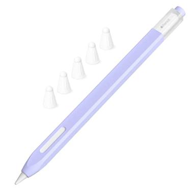 Imagem de JOOSKO Estojo de silicone clássico compatível com Apple Pencil 2ª geração, [com 5 capas de ponta de silicone de fibra de tecido], antiderrapante, suporta carregamento magnético sem fio (lavanda)