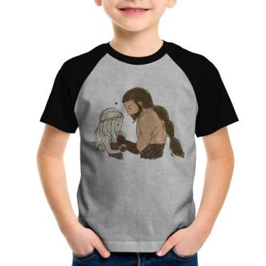 Imagem de Camiseta Raglan Infantil Khal Drogo e Daenerys Targaryen - Foca na Mod