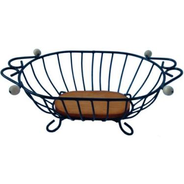 Imagem de Fruteira de mesa redonda ou oval de ferro e madeira utilidade e decora