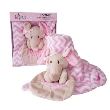 Imagem de Manta Bebê Com Naninha Lepetit Elefante 75cm x 1,00m rosa - Corttex