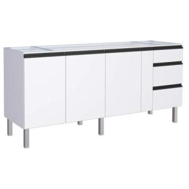 Imagem de Gabinete de Cozinha Branco em Aço Montado 195cm com Puxador Preto Gaia