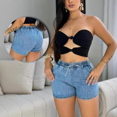 Imagem de Short Feminino Jeans Elastico Blogueira Cintura Alta - Isana Jeans, Cl