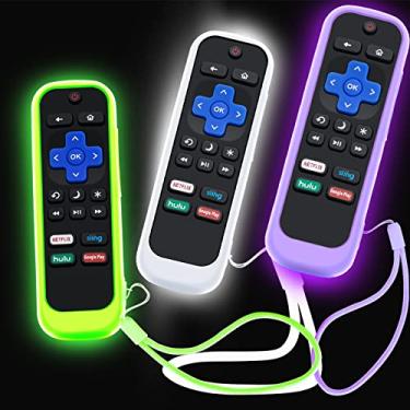 Imagem de 3Pack Case for Roku Remote, Cover for TCL Roku TV Steaming Stick/Hisense/Express Replacement Controller Universal Silicone Sleeve Skin Glow in The Dark Green Purple White