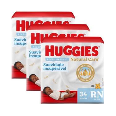 Imagem de Kit 3 Fralda Premium Huggies Natural Care RN 34 Unidades