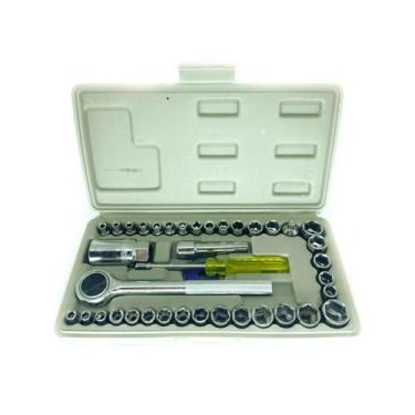 Imagem de Kit Jogo Soquetes 40 Peças Chave Catraca Cachimbo Maleta - DRAIK