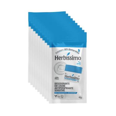 Imagem de Kit c/ 10 Sachê Refil Desodorante Creme Antitranspirante Sensitive Herbissimo 45G - 10 unidades