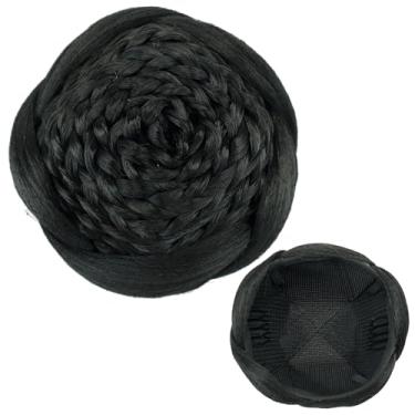 Imagem de IMISSU Cobertura de cabelo trançado chignon dançarina rosquinhas scrunchies mulheres coques de cabelo peruca updo (M2 Preto)