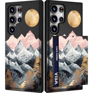 Imagem de IWONE Capa para celular compatível com Samsung Galaxy S23 Ultra fofa com porta-cartões/carteira fina para mulheres Galaxy S23 Ultra/Colina Sol Neve Montanhas Árvores Natureza Paisagem Natural