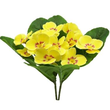 Imagem de FERIAL 2 peças de flores artificiais de amor-perfeito para primavera, arranjos florais para casa, flores de seda, resistentes a UV, flores artificiais amarelas, para festa de casamento, decoração de