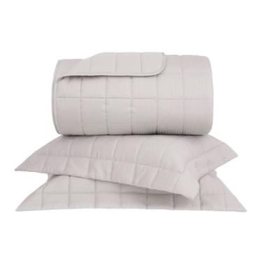 Imagem de Buddemeyer Kit Colcha King Cetim 300 Fios Damask Stripes 100% Algodão Penteado Kaki 3 peças