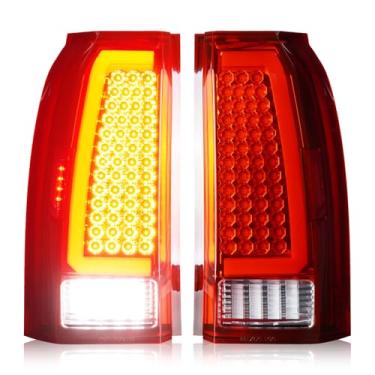 Imagem de Cenfeild Par de luzes traseiras [kit de LED] compatível com Chevy Tahoe e Suburban 2015-2020, para Suburban 3500HD 2016-2019, conjunto de luzes traseiras traseiras, lente vermelha com carcaça cromada