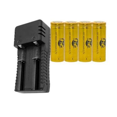 Imagem de Kit 1 Carregador De Bateria Bivolt Preto 18650 E 4 Baterias De Alta Qu