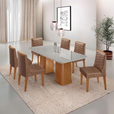 Imagem de Mesa de Jantar Eloise 180cm Tampo MDF Vidro com 6 Cadeiras Eloise Mode