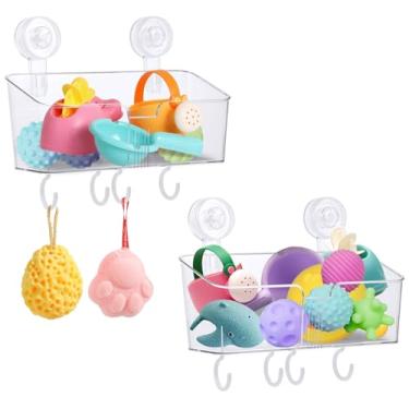 Imagem de CIEOVO Suporte grande de armazenamento de brinquedos de banho para banheira, organizador de brinquedos de banho transparente com ganchos de ventosa para fácil acesso e classificação, brinquedos de