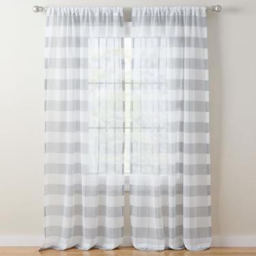 Imagem de TOWN & COUNTRY BASICS Pax Cortinas internas com listras semitransparentes, filtro de luz, pacote com 2, cinza/branco, 127 x 213 cm